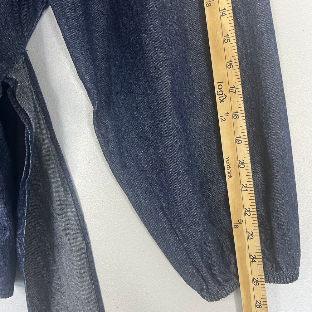 Eloquii Denim-Look Tie-Waist Peasant Blouse in Dark Blue - Picture 14 of 14